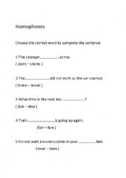 English Worksheet: homophones