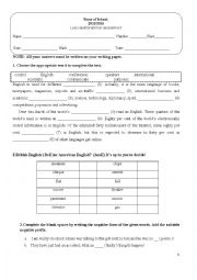 English Worksheet: Lexic and gramar evaluation on the Topic The Importance of English- 10th grade