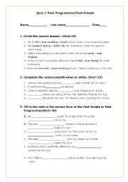 English Worksheet: Past Progressive/Past Simple