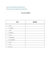 English Worksheet: How many syllables?