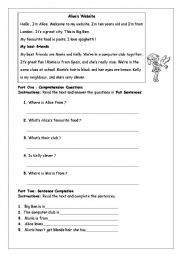 English Worksheet: reading comprehension