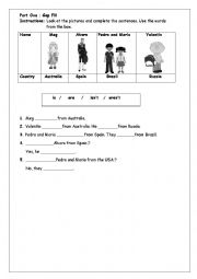 English Worksheet: to be -countries -dialogue completion