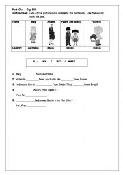 English Worksheet: to be -countries -dialogue completion