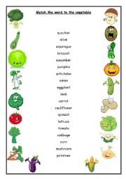 Fruit and vegetables matching worksheet