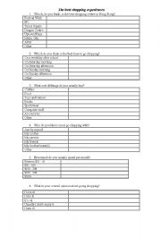 English Worksheet: The best shopping experiences survey 