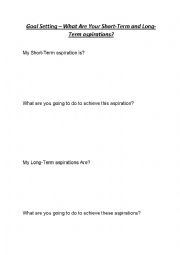 English Worksheet: Goal Setting  What Are Your Short-Term and Long-Term aspirations?