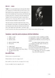 English Worksheet: Hello - Adele worksheet