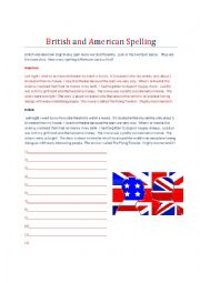 English Worksheet: British vs. American Spelling