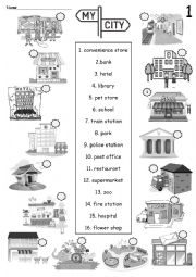 English Worksheet: My City - No. 1 Building names 