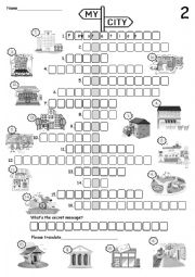 English Worksheet: My City - No.2 Building name crossword