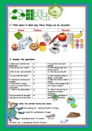 English Worksheet: REDUCE,REUSE,RECYCLE