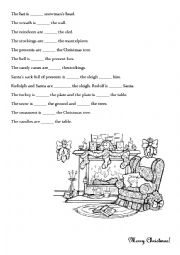 English Worksheet: Christmas Vocabulary and Prepositions