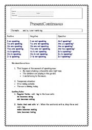 English Worksheet: Present Continuous - Explanation