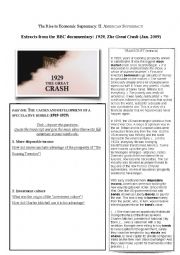 English Worksheet: Extracts from the BBC documentary: 1929, The Great Crash (Jan. 2009) Part 1