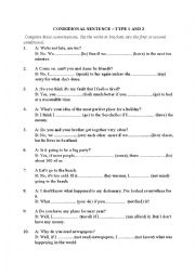 English Worksheet: Conditional sentences, type 1 and 2