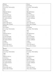 English Worksheet: Key imformation about different people_Speaking activity