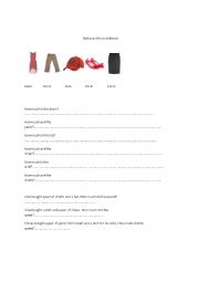 Clothing and Prices Worksheet