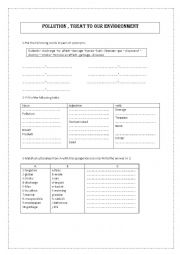 English Worksheet: pollution a threat to our environment