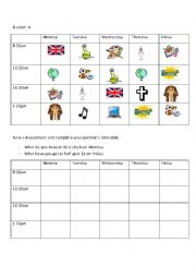 English Worksheet: School Timetable Communicative Activity