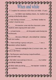English Worksheet: WHEN AND WHILE WORKSHEET