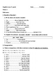English Worksheet: examen should and comparatives