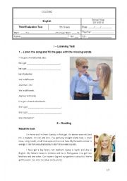 English Worksheet: Evaluation Test - 5th Grade