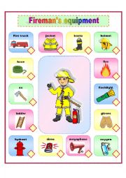 English Worksheet: firemans equipment 