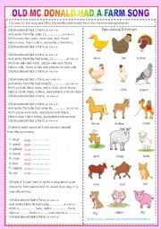 English Worksheet: Old Mc Donald Had A Farm Song