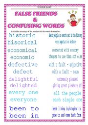 English Worksheet: VOCABULARY - confusing words & false friends