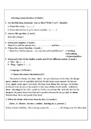 English Worksheet: Mid term test n 2  7th grade