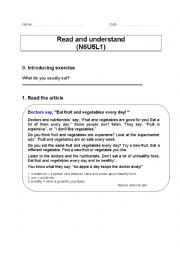 English Worksheet: Reading about food