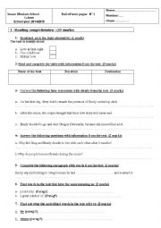 English Worksheet: first year form test
