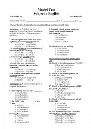 English Worksheet: MCQ Grammar Test