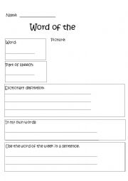 English Worksheet: Word of the Week