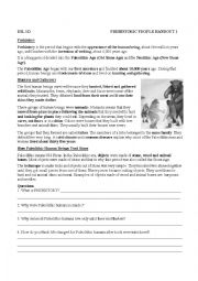 English Worksheet: Prehistoric People  - Reading + Questions + Notes for PPT