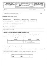 English Worksheet: midterm test 02 3rd form 2006/2007