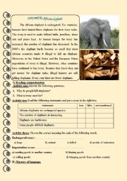 English Worksheet: Ivory and the African elephant
