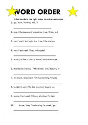 English Worksheet: Word order