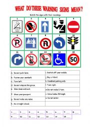 English Worksheet: What do these warning signs mean?