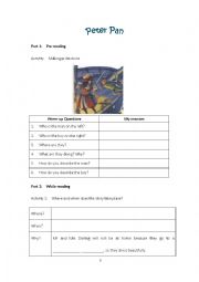 English Worksheet: Peter Pan Reading Materials Part 1 