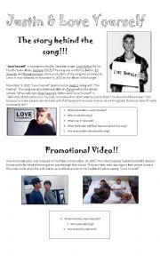 2 pages of Reading & Speaking Activity - Song Love yourself