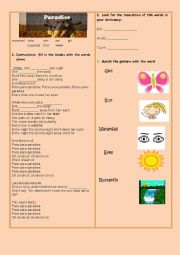 English Worksheet: song for checking the simple past form, vocabulary and for using a dictionary