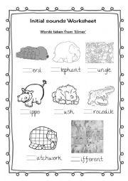 English Worksheet: Elmer initial sounds