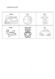 English Worksheet: Toys and colours