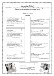 English Worksheet: Song Activity - If I Were a Boy - Beyonc