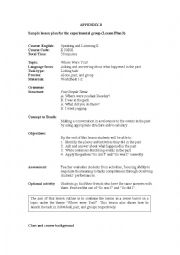 English Worksheet: This is a lesson plan of the simple past tense
