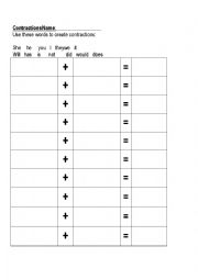 English Worksheet: Contractions Practice