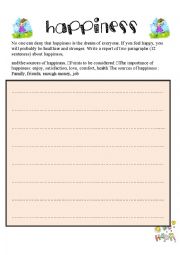 English Worksheet: Happiness