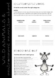 English Worksheet: Wild Animals and Environment Exercise Sheet(with aswer key)