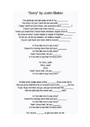 English Worksheet: Sorry by Justin Bieber and Use of English exercise